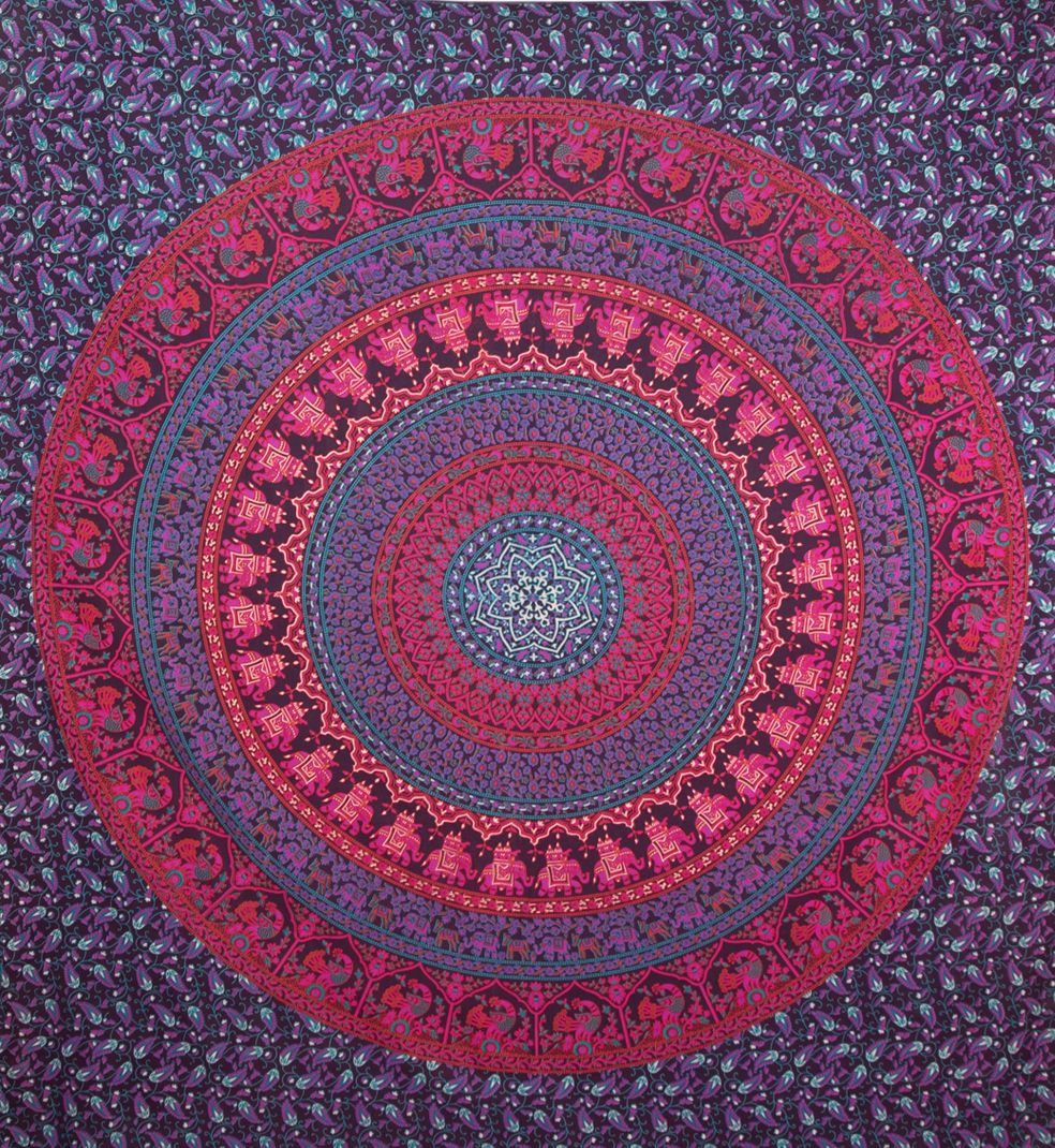 Copriletto in cotone Mandala dell'elefante – viola India
