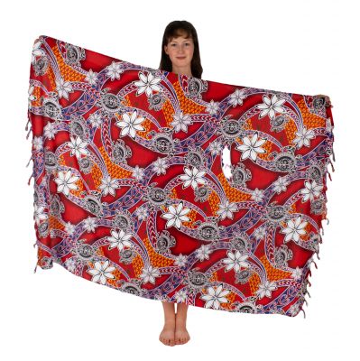 Sarong / pareo / sciarpa da spiaggia Flowers and Turtles Red