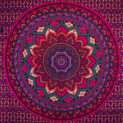 Copriletto in cotone - Mandala di loto – viola India