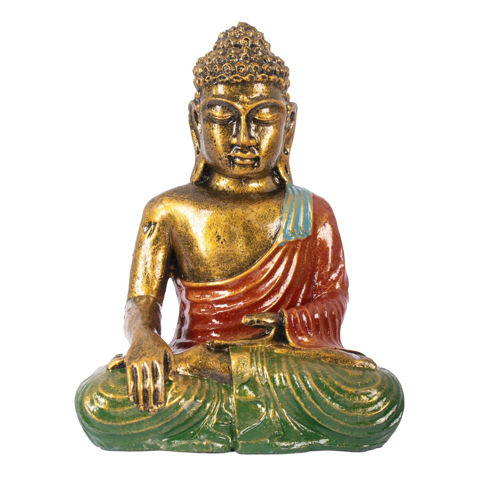 Statuetta in resina dipinta Buddha colorato 23 cm rosso Indonesia