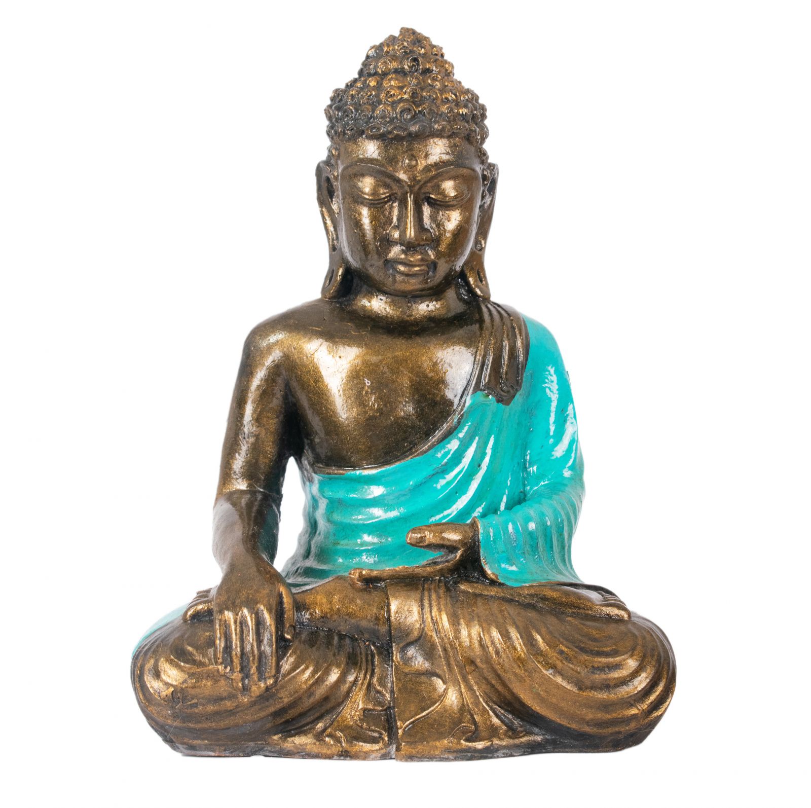 Statuetta in resina dipinta Buddha colorato 23 cm turchese Indonesia