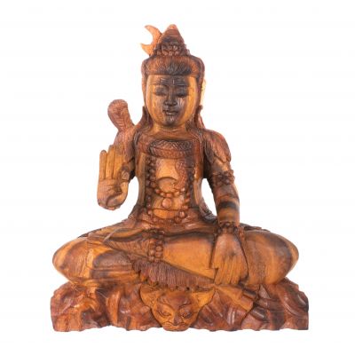 Statua in legno intagliato di Shiva seduto 2 | 22 cm, 32 cm, 42 cm