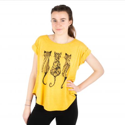 Maglietta da donna con maniche corte Darika Cats 1 Yellow | S/M