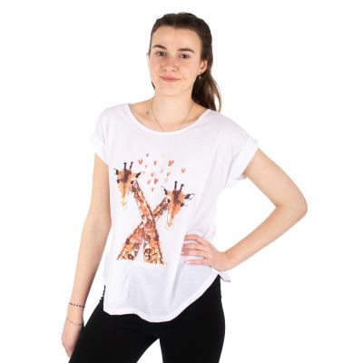 Maglietta da donna con maniche corte Darika Giraffes in Love White | S/M