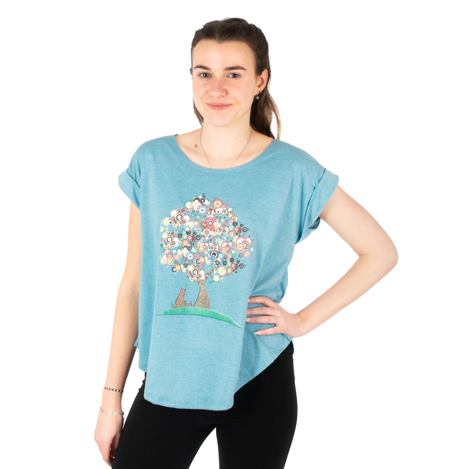T-shirt donna manica corta Darika Tree of Friendship Aquamarine Thailand