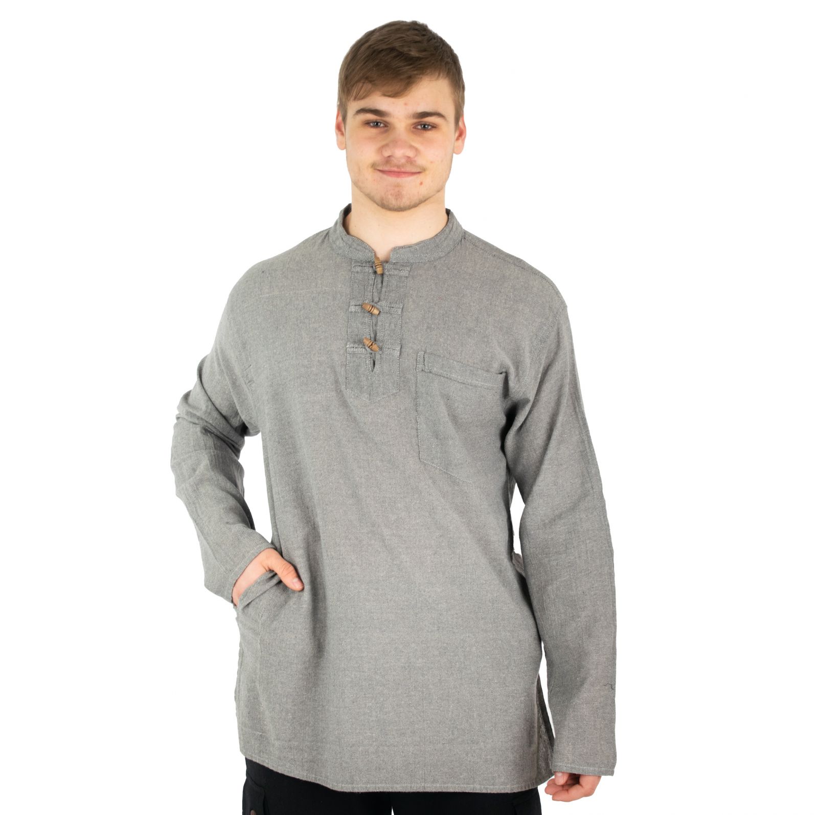 Kurta Vikram Grey - camicia a maniche lunghe da uomo Nepal