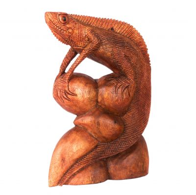 Scultura in legno intagliato Iguana Indonesia