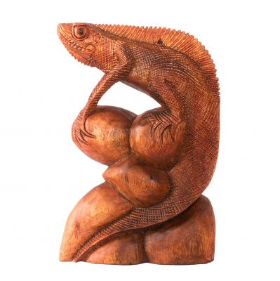 Scultura in legno intagliato Iguana