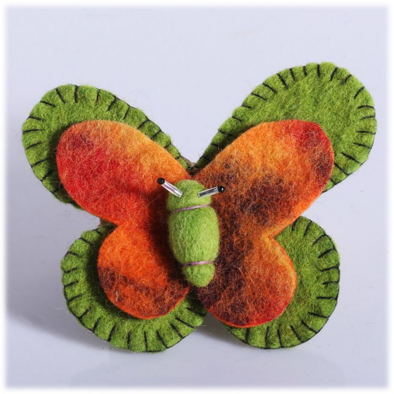 Spilla in feltro Farfalla Verde-arancio